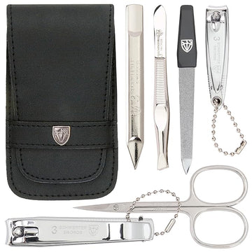 3 Swords Germany - brand quality 6 piece manicure pedicure grooming kit set for professional nail care with genuine leather case - Made in Germany