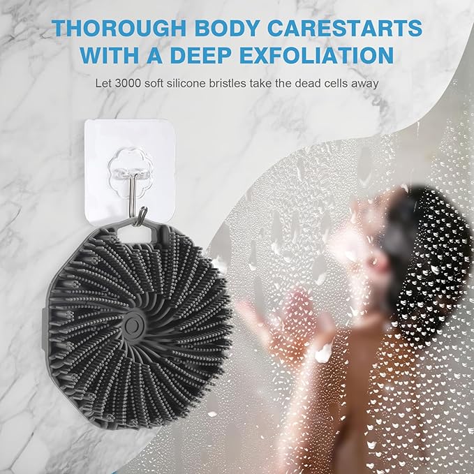 Silicone Body Scrubber,Exfoliating Body Scrubbers for use in Shower,Silicone Body Brush for Showering and Anti-Slippery Handles for All Skin Types,Eco Friendly Shower Scrubber for Body (Baby Blue)
