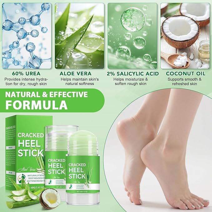 Urea Cream 60% Plus Salicylic Acid 2% Foot Balm Stick for Dry Cracked/Chapped Heel, Skinned knees, Hand Intensively Hydration/Moisturization, Callus Removal/Softening/Soothing-Aloe Scent|1.41 Oz/40 G