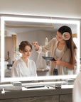 ROLOVE 38"x28" Inch Large Lighted Vanity Mirror, 3-Color Lighting & Dimmable Modes, LED Makeup Mirror for Bathroom/Dressing Room (Wall/Tabletop Mount, White)