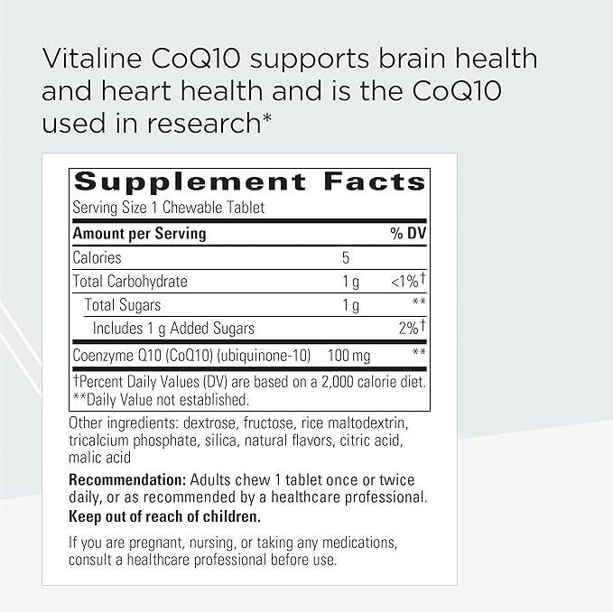 Integrative Therapeutics Vitaline CoQ10 100 mg - Supports Brain and Heart Health* - Dairy Free - Vegan - Tropical Fruit Flavored - 30 Chewable Wafers