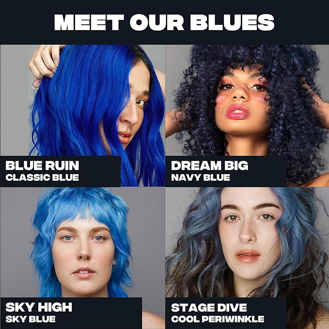 Good Dye Young Semi-Permanent Hair Color, Vegan and Cruelty-Free Blue Hair Dye, Last up to 24 Washes, Non-Damaging Conditioning Hair Color (5FL OZ, Blue Ruin)