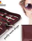 3 Swords Germany - brand quality 6 piece manicure pedicure kit set for professional finger & toe nail care with synthetic leather case - Made in Germany - burgundy
