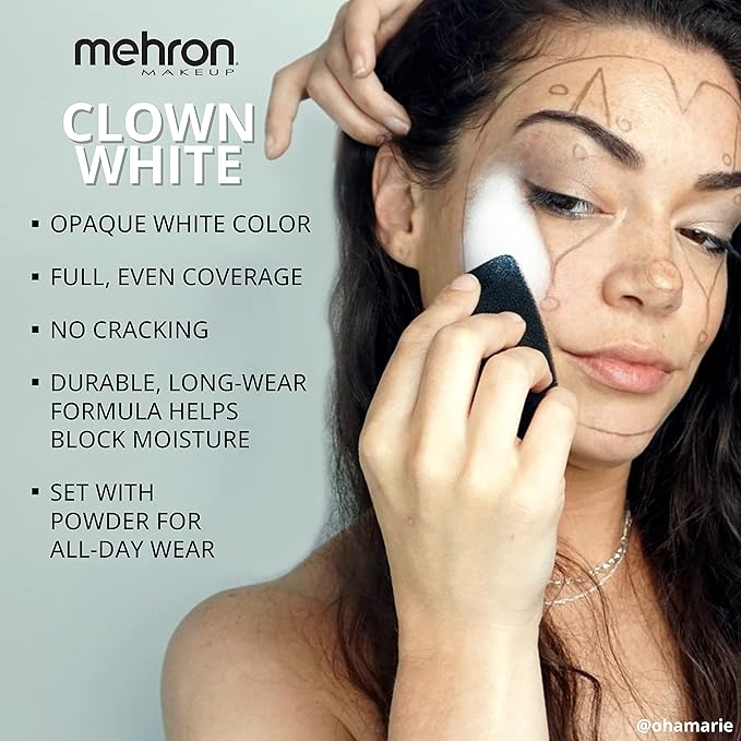 Mehron Makeup Clown White Professional Face Paint Cream Makeup | White Face Paint for Stage, Film, Cosplay, & Mime | Halloween Clown 7 oz (198g)