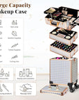 AROUS 5 in 1 Rolling Makeup Train Case Cosmetology Case on Wheels Large Cosmetic Organizer Travel Cart for Hairstylist Artist Nail Beauty Salon Barber,White