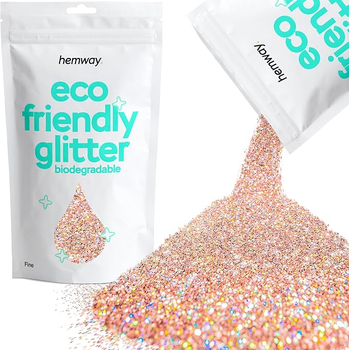 Hemway Eco Friendly Biodegradable Glitter 100g / 3.5oz Bio Cosmetic Safe Sparkle Vegan for Face, Eyeshadow, Body, Hair, Nail and Festival Makeup - Fine (1/64" 0.015" 0.4mm) - Rose Gold Holographic
