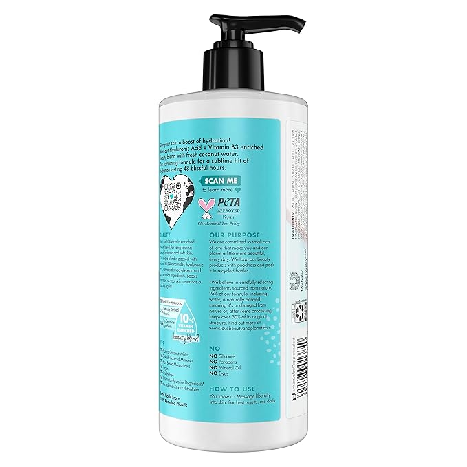 Love Beauty And Planet Lotion - Moisturizing Coconut Lotion with Hyaluronic Acid, Natural Body Lotion for Women, Dry Skin Lotion Scented with Mimosa Flower Extract, 16 Fl Oz (Pack of 2)
