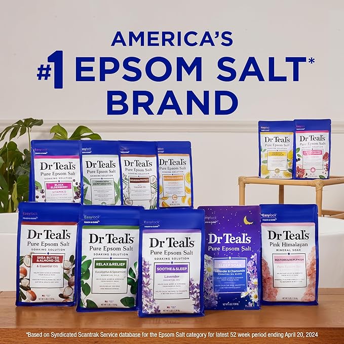 Dr Teal's Pure Epsom Salt, Shea Butter & Almond, 3 lbs (Pack of 4)