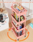 Calmootey 4-Tier Rolling Utility Cart with Drawer,Multifunctional Storage Organizer with Plastic Shelf & Metal Wheel,Storage Cart for Kitchen,Bathroom,Living Room,Office,Pink