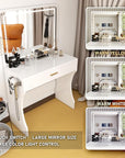 Vanity Desk, Makeup Vanity with LED Light Mirror, Small White Vanity with a Super Large Drawer and Power Outlet, 3 Color Lighting Modes Makeup Table for Bedroom, Dressing Room
