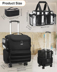 Relavel Rolling Makeup Train Case, Cosmetology Case on Wheels with 4 Clear Bags and Clear Makeup Bag, Professional Makeup Artist Set Bags Organizer with 360° Spinner Wheels