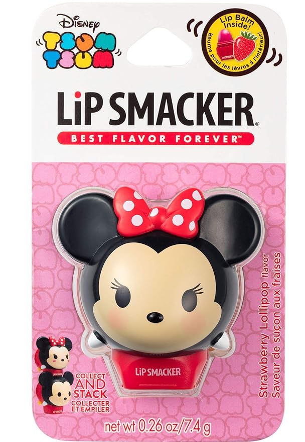 Lip Smacker Disney Minnie Mouse Tsum Tsum Flavored Lip Balm, Minnie Strawberry Lollipop, Clear, For Kids