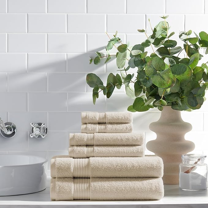 Arkwright Bathroom Hand Towels Set of 6 - Super Soft 100% Cotton, 600 GSM Quick Dry & Absorbent, Luxury Bath Essentials for Hotels, Spa, Hosts, and Vacation Rentals, Alabaster Ivory
