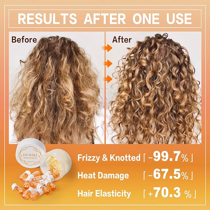 DEMIKI Hair Oil For Frizzy Hair With Coconut Oil - Hair Treatment For Dry Damaged Hair, Hair Perfume Oil For Curly Hair, Frizz Control Hair Care Products, Mini Bottles Hair Oil For Damaged Hair, 12pcs