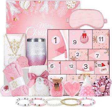 Advent Calendar 2025 Women-12 Days of Christmas Advent Calendars for Adult Women and Teen Girls, Luxury Spa Self Care Christmas Gifts Basket Countdown Calendar for Mom Wife Girlfriend Pink