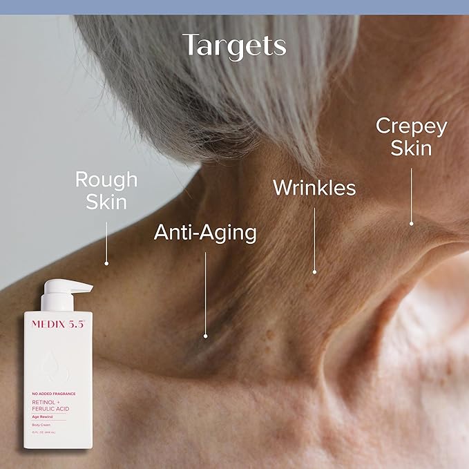 MEDIX Fragrance Free Firming Retinol Body Lotion + 3% Hyaluronic Acid Serum Booster 2pc Skin Care Set | Crepey Skin Care Treatment | Anti Aging Body Cream & Face Moisturizer For Crepe Skin & Dry Skin