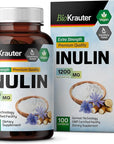 BIO KRAUTER Inulin Powder Capsules - 1200 mg Strength - 100 Count - Fiber Supplement - Chicory Root Fiber Capsules for Digestive Support - Pure Soluble Fiber Supplements - Vegan Inulin Capsules