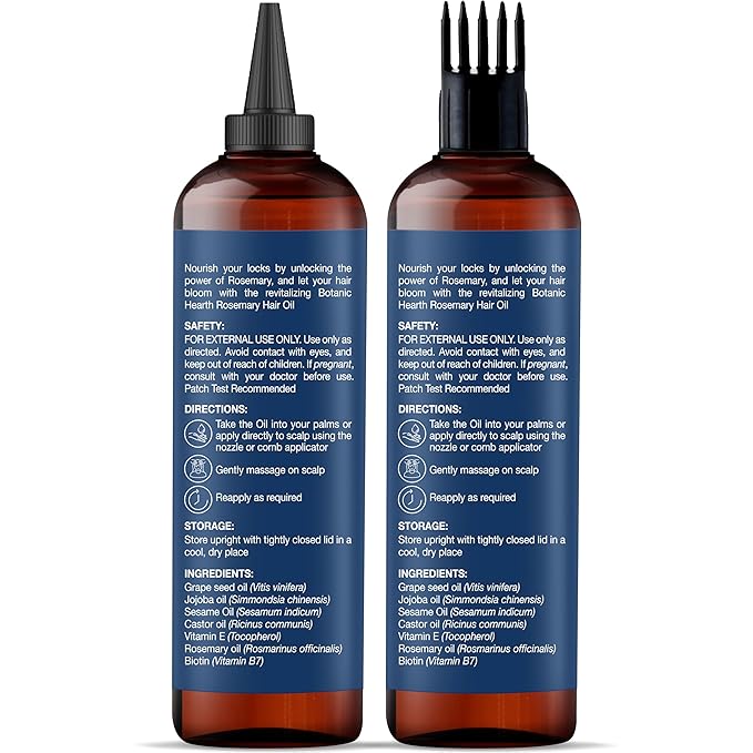 Botanic Hearth 100% Pure Rosemary Oil For Hair Growth | Infused with Biotin, Jojoba, Castor Oil | Hair Oil Repairs Dry Damaged Hair, Strengthening, Healthier - Hair Tonic, 6.7 fl oz (pack of 2)