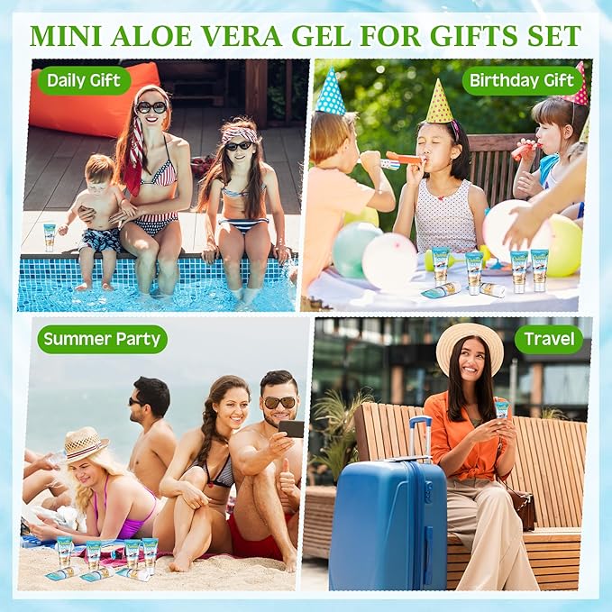 24 Pcs Mini Aloe Vera Gel Travel Size Bulk for Summer Vacation Party 1oz After Sun Aloe Vera Gel Sunburn Relief Hydrating Face Body Moisturizer Cream for Gifts Summer Party Supplies