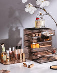 Sorbus Acrylic Makeup Organizer Set, 6-Drawer Vanity & Countertop Cosmetic Storage with Small & Wide Compartments, Bronze Glow Makeup Storage for Brushes, Jewelry – Holiday Gift for Women & Teens