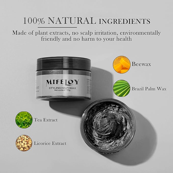 Temporary Black Hair Spray Color Wax 4.23 oz, Instant Natural Hairstyle Cream Dye, Disposable Coloring Mud for Men Women Youth, Washable Styling Pomades, Party Cosplay DIY Halloween