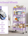 TOOLF 4-Tier Metal Rolling Cart with Wheels, Storage Utility Organizer Cart for Kitchen, Bathroom, Office, Baby Essentials & Makeup - Lockable Casters, Easy Assembly, Large Capacity, Purple