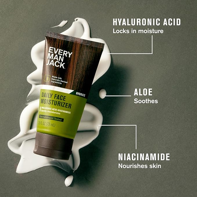 Every Man Jack Daily Face Wash & Lotion Set, Deeply Cleanse, Moisturize, and Revive Dry, Tired Skin with Hyaluronic Acid, Niacinamide, and Aloe Vera - 2-Pack