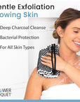 Japanese Exfoliating Washcloth for Back & Body - Charcoal & Silver Ion Exfoliating Towel with Handles - Two-Sided Gentle Exfoliation & Deep Cleansing Soft Body Wash Cloths for Shower - White