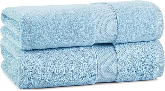 Aston & Arden Egyptian Bath Towels - Pack of 2 - Oversized Ultra Soft Thick & Absorbent, 100% Ringspun Egyptian Cotton Bathroom Towel for Spa, Hotel, 600 GSM, 30 x 54 in, Blue