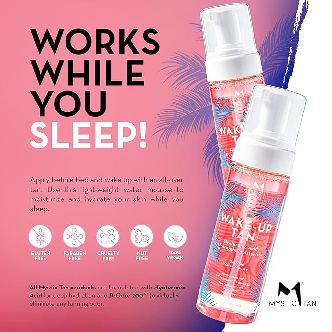 Mystic Tan Wake-Up Tan Hyaluronic Acid Overnight Moisturizer – Self-Tan Water Mousse, 5.5 fl. oz / 172 ml