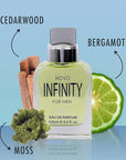 NovoGlow Novo Infinity for Men- 3.4 Fluid Ounce Eau De Parfum Spray for Men - Refreshing Citrusy & Floral Top Notes Smell Fresh All Day Long Lovely Gift Occasions