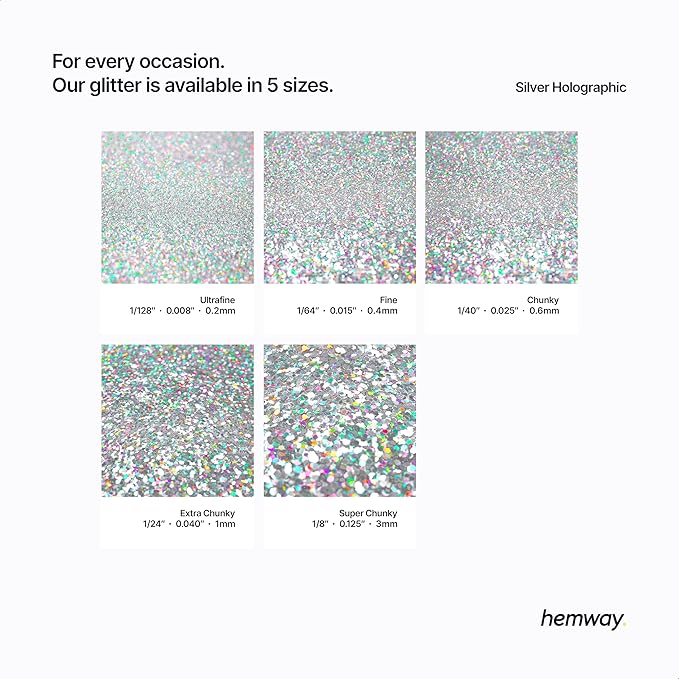Hemway Eco Friendly Biodegradable Glitter 100g / 3.5oz Bio Cosmetic Safe Sparkle Vegan For Face, Eyeshadow, Body, Hair, Nail And Festival Makeup, Craft - Fine (1/64" 0.015" 0.4mm) - Silver Holographic