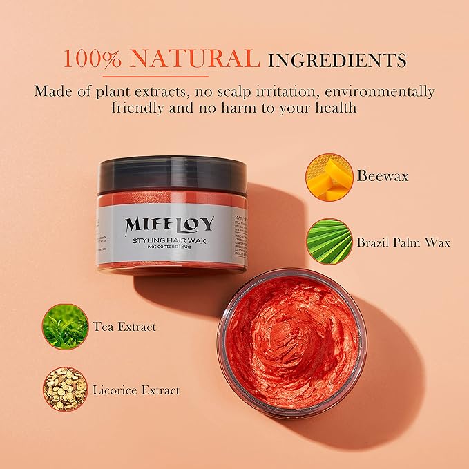 4.23 oz Temporary Orange Hair Spray Color Wax with Dye Brush, Instant Natural Hairstyle Cream, Disposable Coloring Mud for Women Men Youth, Washable Styling Pomades, Party Cosplay DIY Halloween