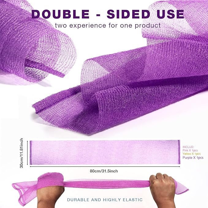 3 Pieces Exfoliating Washcloth Shower Towel African Net Sponge Japanese Wash Cloth Face Exfoliating Sponge Loofah Exfoliating Body Scrubber for Body Exfoliation