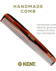 Kent 9T Tortoise Fine and Wide Tooth Detangler Hair Comb - Large Handmade and Saw-Cut Dressing Comb -for Wet and Dry, Hair Comb for Women and Durable Grooming Comb for Men, Made in England