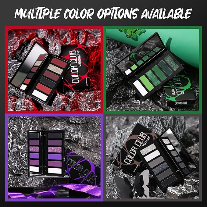 Purple Eyeshadow Palette with Mirror Lilac Violet Plum Tones Matte Shimmer Glitter 6 Colors Mini Eye Shadow Pallet Travel Size Highly Pigmented for Fairy Witch Goth Halloween Costume Makeup