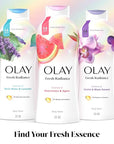 Olay Body Wash for Women, Fresh Radiance, Refreshing & Renewing, Made with Plant Based Cleansers, B3 Botanical Complex, For All Skin Types, Watermelon & Agave Scent, 22 fl oz (Pack of 4)