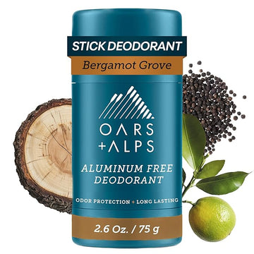 Oars + Alps Deodorant for Men & Women, Aluminum Free Deodorant for Men, Dermatologist Tested, Clean Ingredients, Non Toxic, Vegan, Long Lasting, Odor Protection, Bergamot Grove, 1pk, 2.6oz