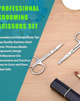 Facial Hair Small Grooming Scissors For Men Women - Eyebrow, Nose Hair, Mustache, Beard, Eyelashes, Ear Trimming Kit - Curved and Rounded Safety Tip Clippers For Hair Cutting - 2PCS Silver