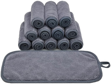 Makeup Remover Cloths for Face, Eye, Lips - Reusable Makeup Remover Pads Soft Microfiber Facial Cleansing Cloths 6 x 12 inch 12 Pack (Gray)