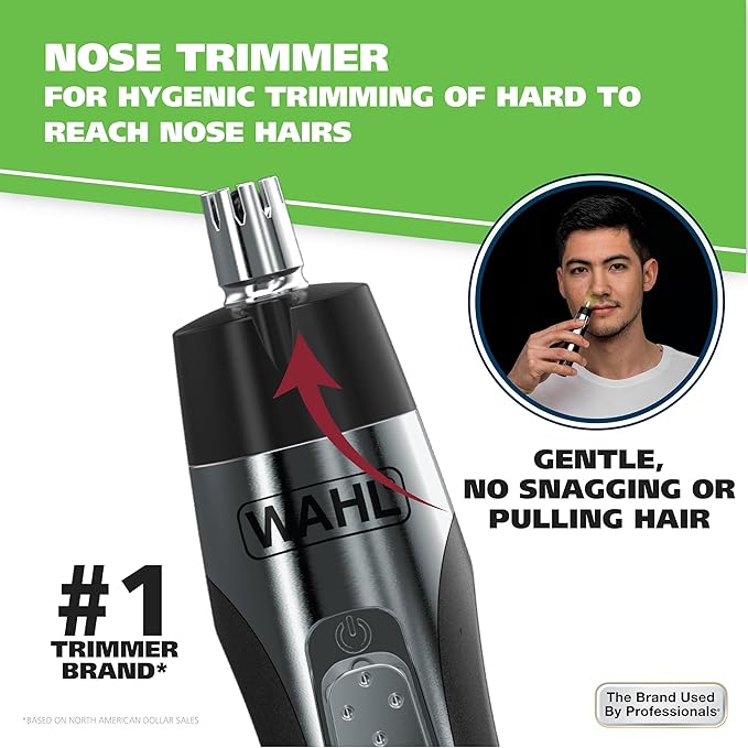 Wahl Lighted Battery Nose Hair Trimmer for Men & Women. Painless, Easy to See Nose, Ear, and Eyebrow Trimming with Built in Light, Battery Included. – Model 3023283