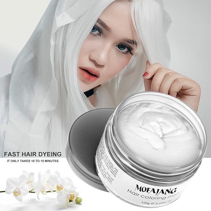 Hair Wax Color White, Temporary Hair Color Dye Washable Hair Styling Mud, Style Clay for Girls Boys Teens Women, Instant Hair Coloring Gel Cream for DIY Cosplay Halloween Children's Day (1, White)