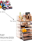Sorbus Acrylic Makeup Organizer Set, 6-Drawer Vanity & Countertop Cosmetic Storage with Small & Wide Compartments, Bronze Glow Makeup Storage for Brushes, Jewelry – Holiday Gift for Women & Teens