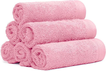 100% Cotton Washcloths Set 13” x 13” | Pink Rose Towels | Set of 6 Ultra Soft and Highly Absorbent Washcloths Sets for Bathroom, Gym, Spa | Machine Washable Face Towel