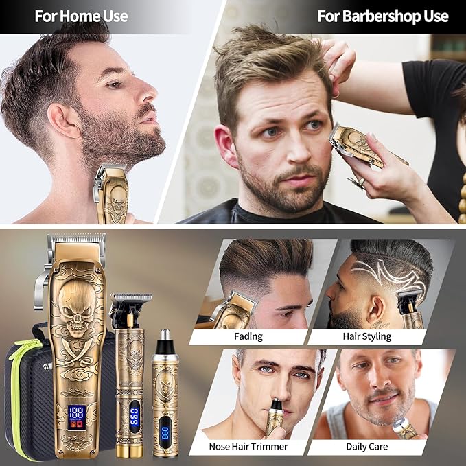 Roziapro Hair Clipper for Men Zero Gapped Nose Hair Trimmer Set Professional Barber Clippers for Haircut Cordless Beard Trimmer, Rechargeable Clippers Set for Hair Cutting (Gold)