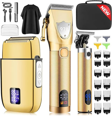 Suttik Hair Clippers for Men Professional, Cordless Beard Trimmer & Electric Shavers for Men, Mens Hair Clippers and Trimmer Kit for Barber with Case, Gold
