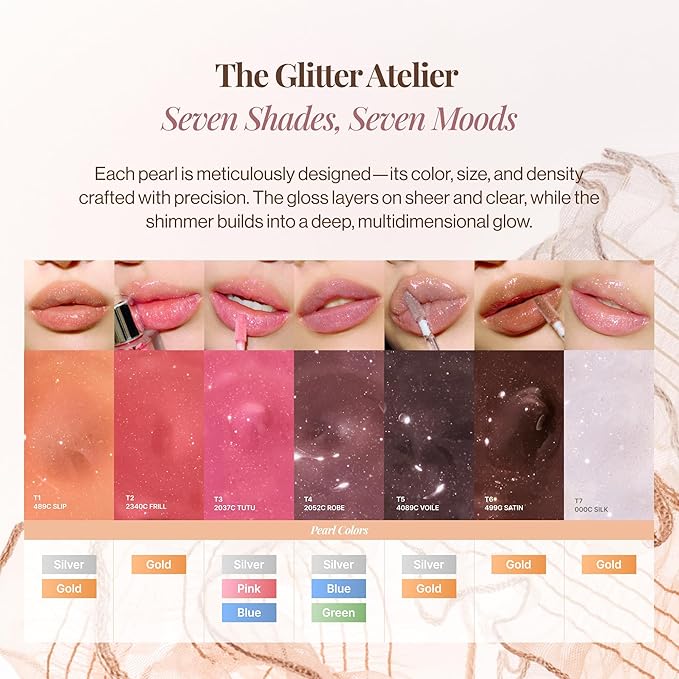 ENTROPY MAKEUP Tulle Lip Gloss, Lightweight 3D Pearl Shimmer, Ultra-Gloss High Shine, Non-Sticky Moisturizing Lip Gloss with Peptide Complex, Voile