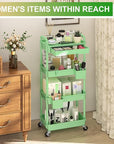 Goovilla 4 Tier Rolling Utility Cart Organizer with Removable Drawer, Stable and Sturdy Green Rolling Storage Carts with 2 Lockable Wheels for Bathroom, Kitchen, Snack, Craft, Makeup, Baby Essentials