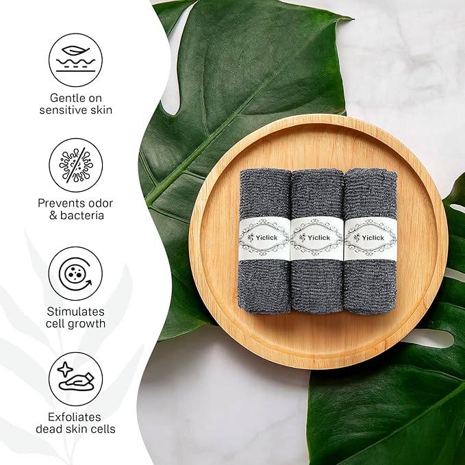 Yiclick Exfoliating Washcloth Towel【3 Pack】- Exfoliating Body Scrubber Exfoliator, Back Scrubber for Use in Shower Bath, Exfoliate Rags Wash Cloths, Loofah Lufa Sponge, Body Scrub, Women Men