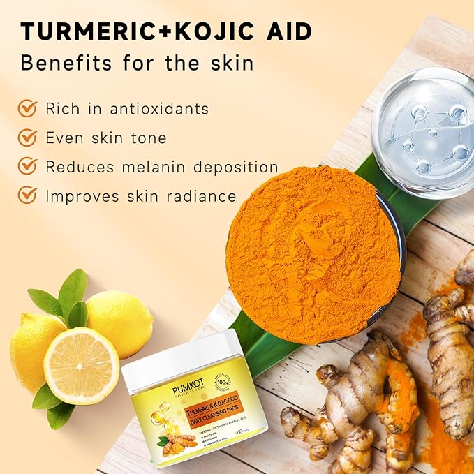 Turmeric Kojic Acid Cleansing Pads, Turmeric Face Scrub Pads Enriched with Kojic Acid, 60PCS